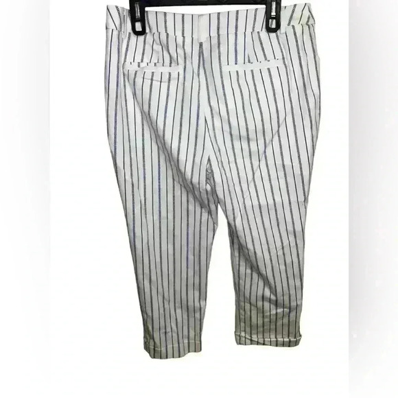 Chicos Cropped Pants Size 34 So Slimming Striped Flat Front White 1.5 Crop - Picture 3 of 6
